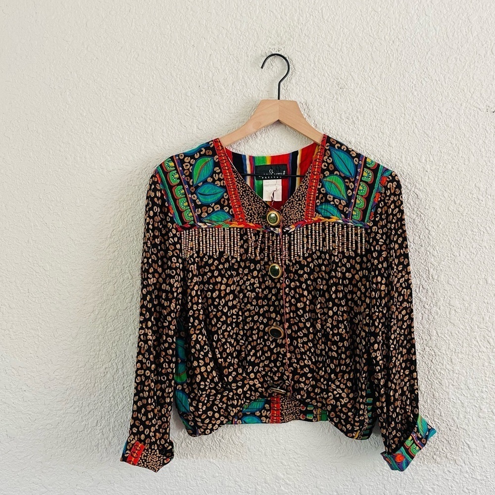 Vintage Carole Little Mixed Print Western Print Blouse